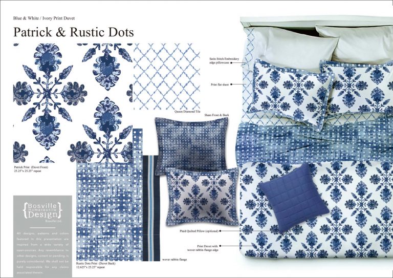 Blue and White art print design bedding