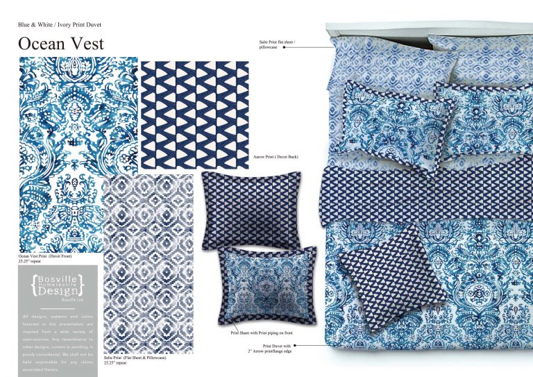 Blue and White art print design bedding