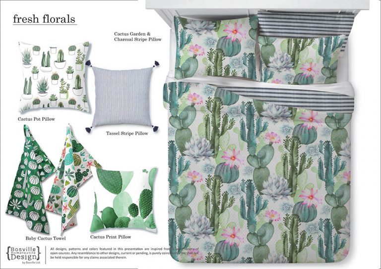 Spring bedding and print pillows mix and match